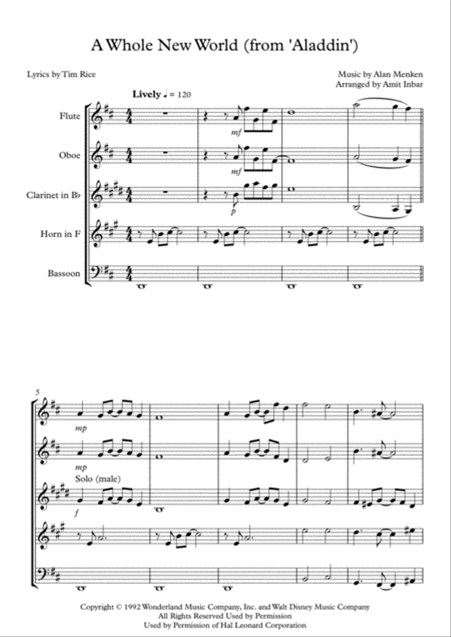 A Whole New World (from 'Aladdin') A Whole New World (from 'Aladdin') Woodwind Quintet scores gallery preview page 2