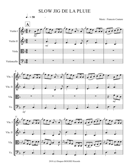 SLOW JIG DE LA PLUIE - La Suite Fléchée String Quartet - Digital Sheet Music