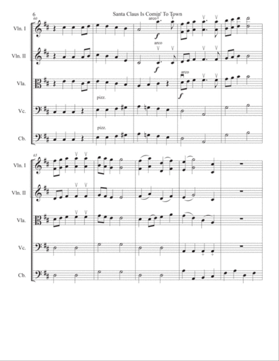 Santa Claus Is Comin' To Town String Quartet scores gallery preview page 6