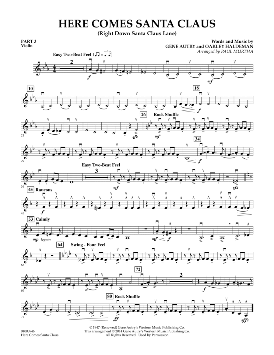 Here Comes Santa Claus (Right Down Santa Claus Lane) - Pt.3 - Violin Concert Band scores gallery preview page 1