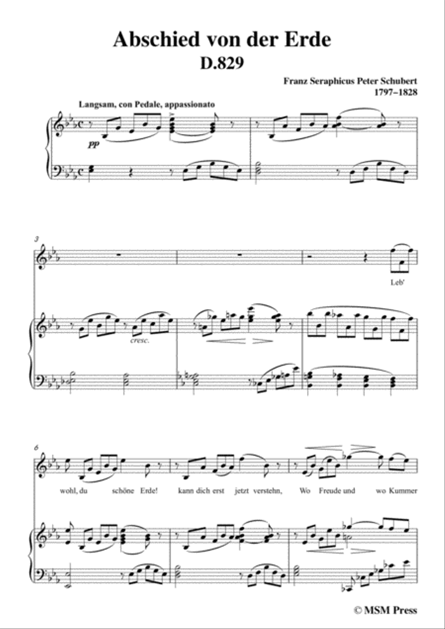 Schubert-Abschied von der Erde(Farewell to the Earth),D.829,in E flat Major,for Voice&Piano Voice scores gallery preview page 3