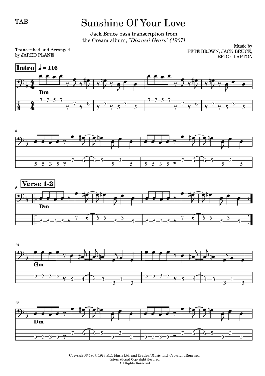 Sunshine Of Your Love Guitar Tablature scores gallery preview page 1
