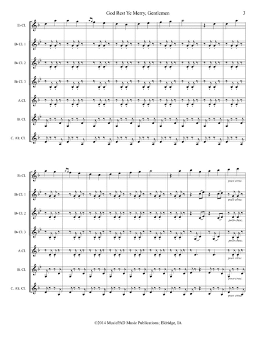 God Rest Ye Merry, Gentlemen (traditional English carol - for clarinet choir) Clarinet Choir scores gallery preview page 3