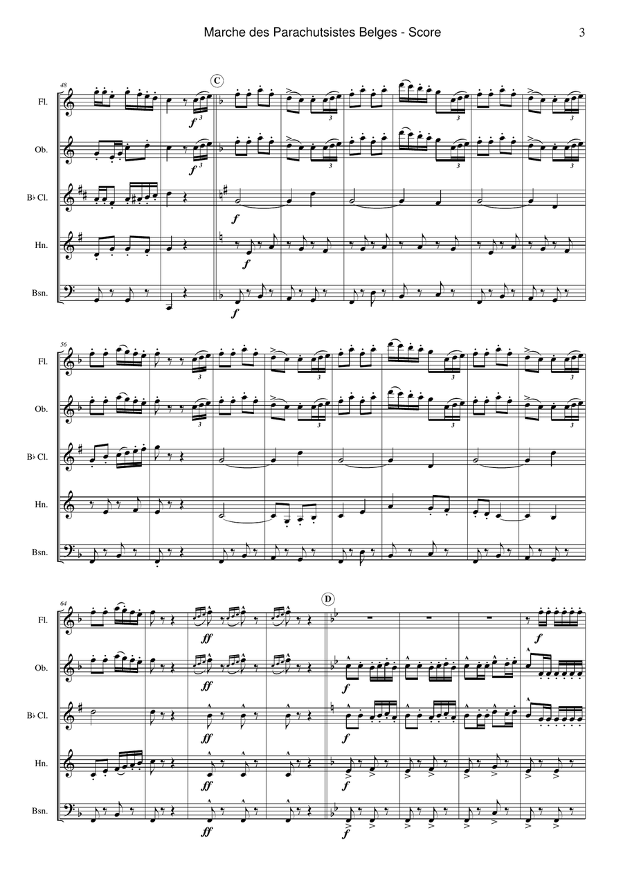 March Of The Belgian Paratroops (marche Des Parachutistes Belges) Woodwind Quintet scores gallery preview page 3