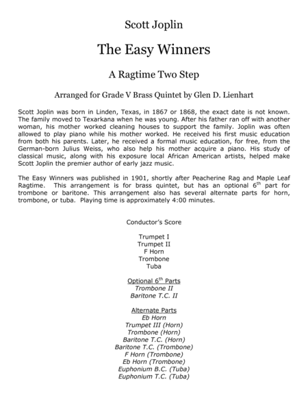 The Easy Winners (Brass Quintet) image number null