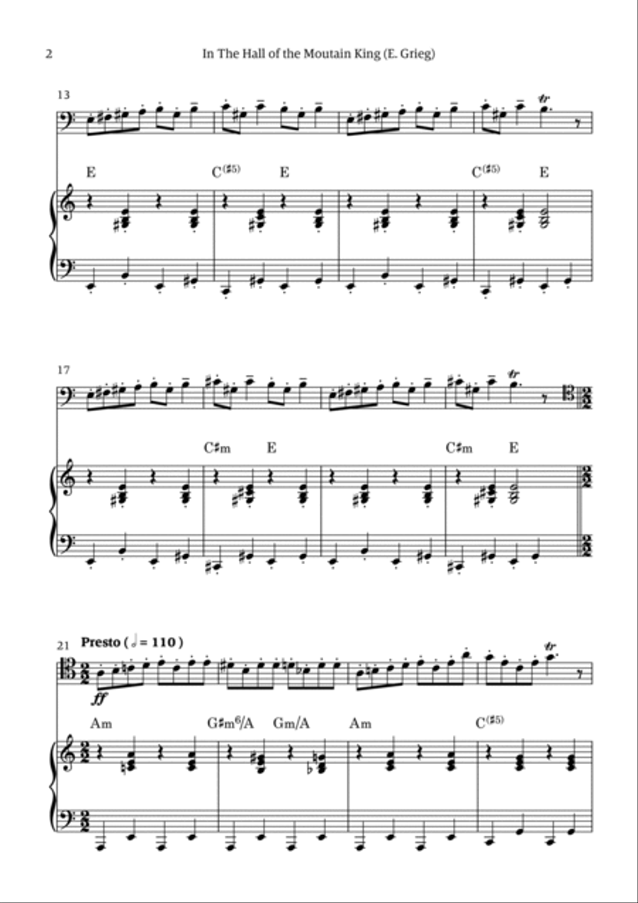 In the Hall of the Mountain King (for cello solo w/ piano accompaniment) Chamber Music scores gallery preview page 2