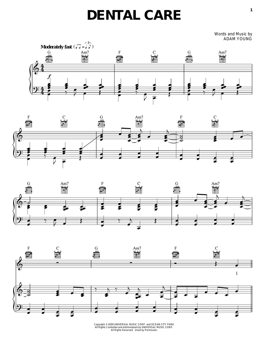 Dental Care Dental Care Piano, Vocal, Guitar scores gallery preview page 1
