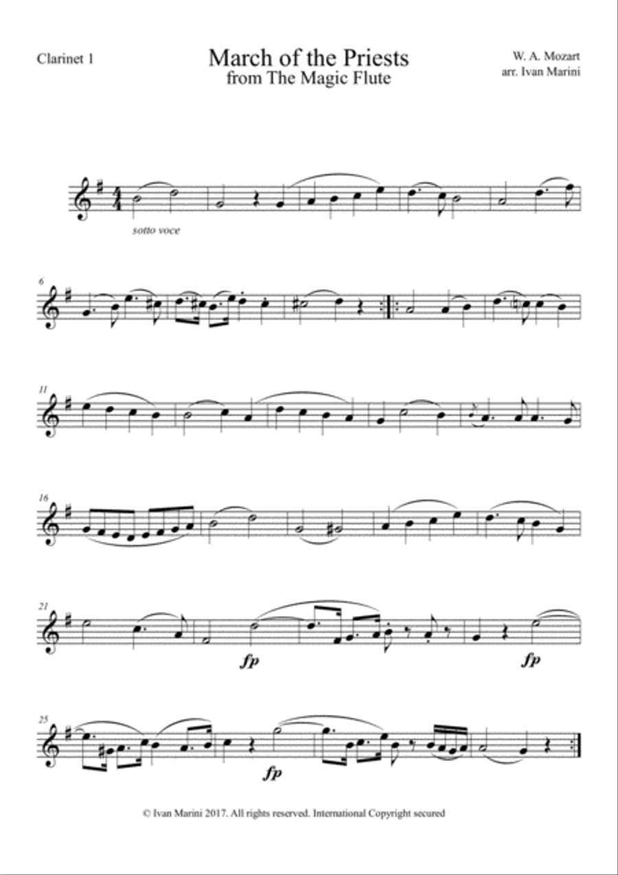 MARCH OF THE PRIESTS (from The Magic Flute by W. A. Mozart) - for Clarinet Quartet Woodwind Quartet scores gallery preview page 4
