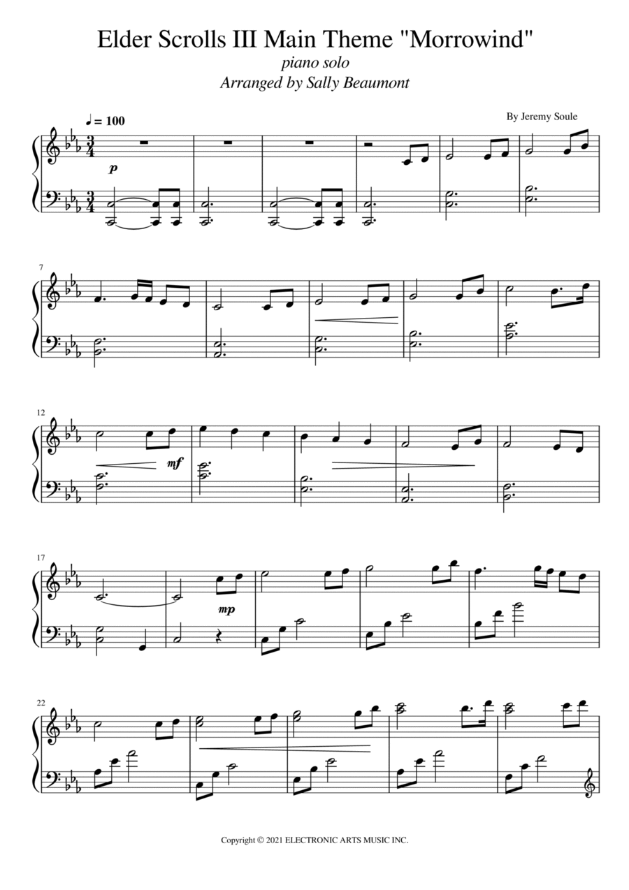 Elder Scrolls Iii Morrowind Piano Solo scores gallery preview page 1