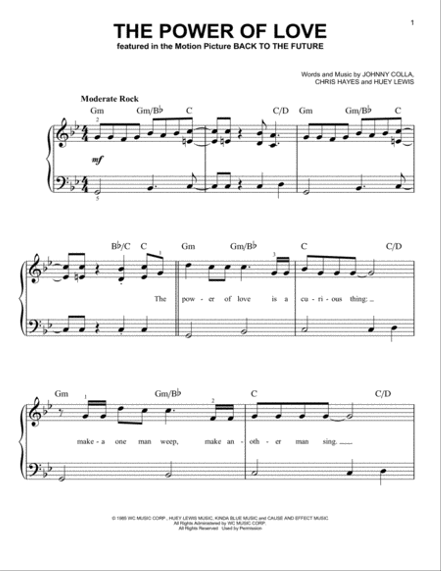 The Power Of Love Easy Piano scores gallery preview page 1