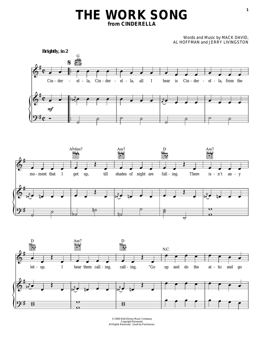The Work Song (from Disney's Cinderella) Piano, Vocal, Guitar scores gallery preview page 1