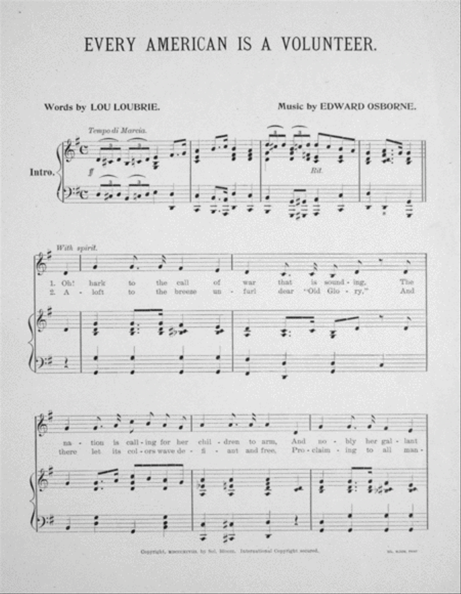 Every American is a Volunteer. Sol. Bloom's Latest Patriotic War Ballads Voice scores gallery preview page 2