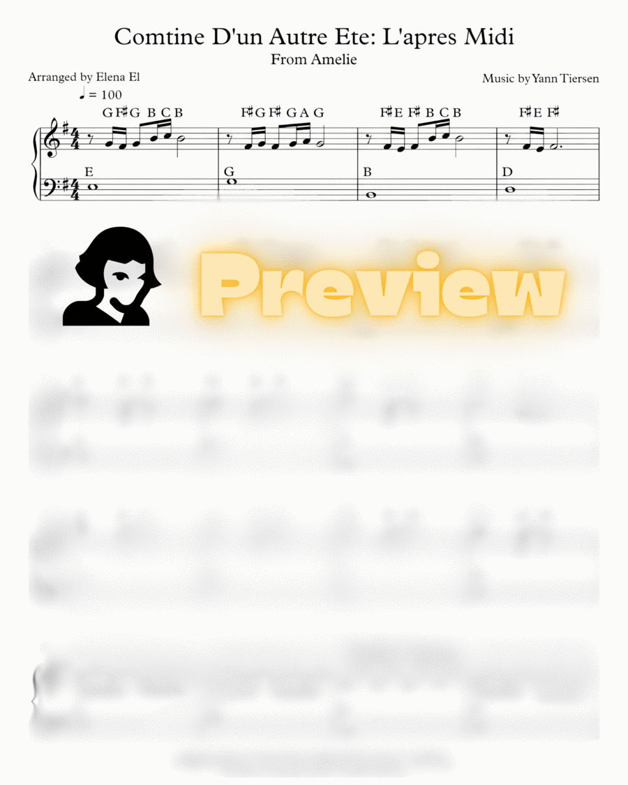 Comptine D'un Autre Été: L'après-Midi Easy Piano scores gallery preview page 1