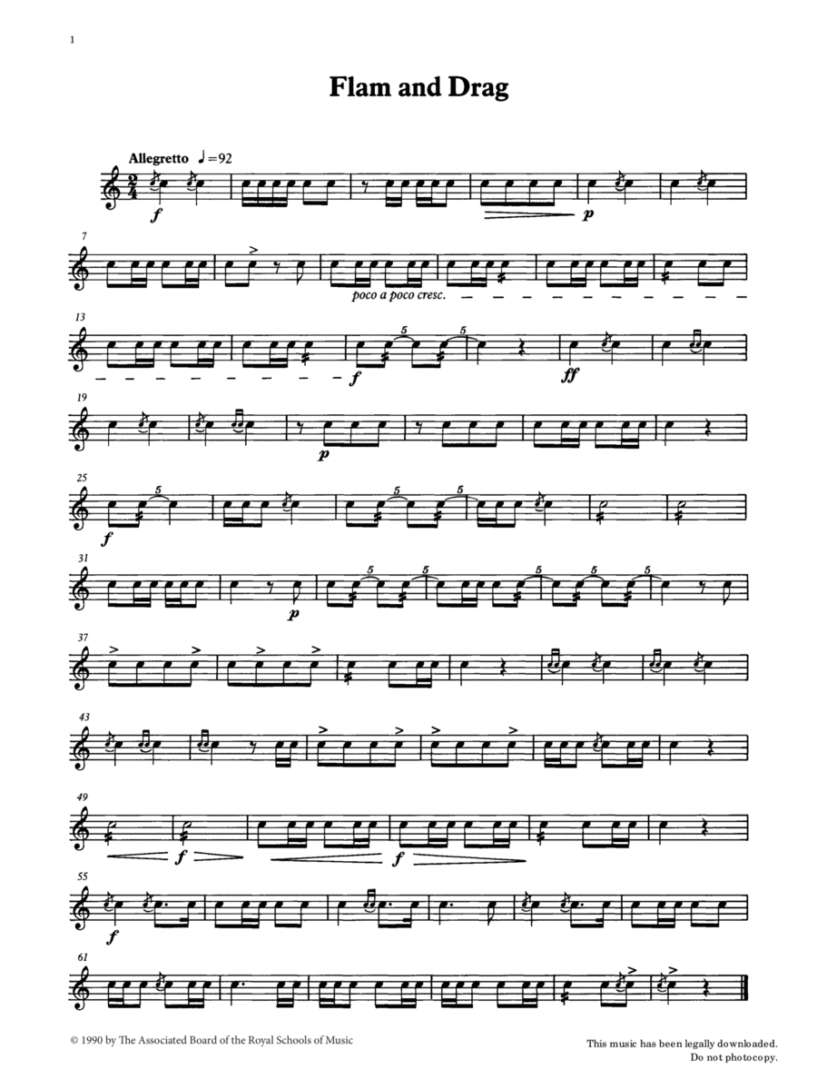 Flam and Drag from Graded Music for Snare Drum, Book I Percussion scores gallery preview page 1