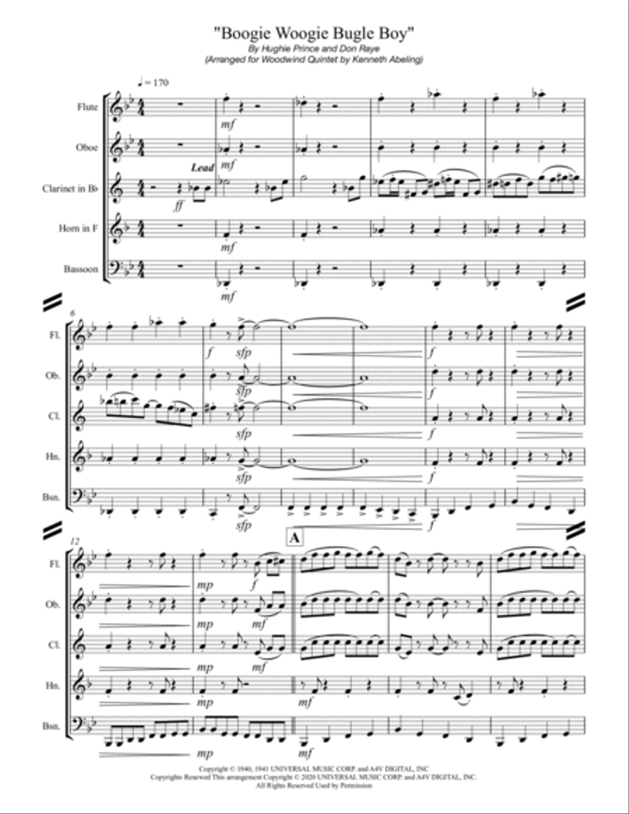 Boogie Woogie Bugle Boy Woodwind Quintet scores gallery preview page 2