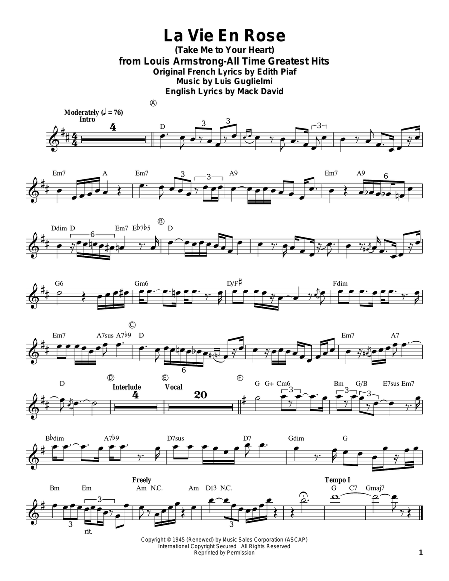 La Vie En Rose (Take Me To Your Heart Again) Trumpet scores gallery preview page 1
