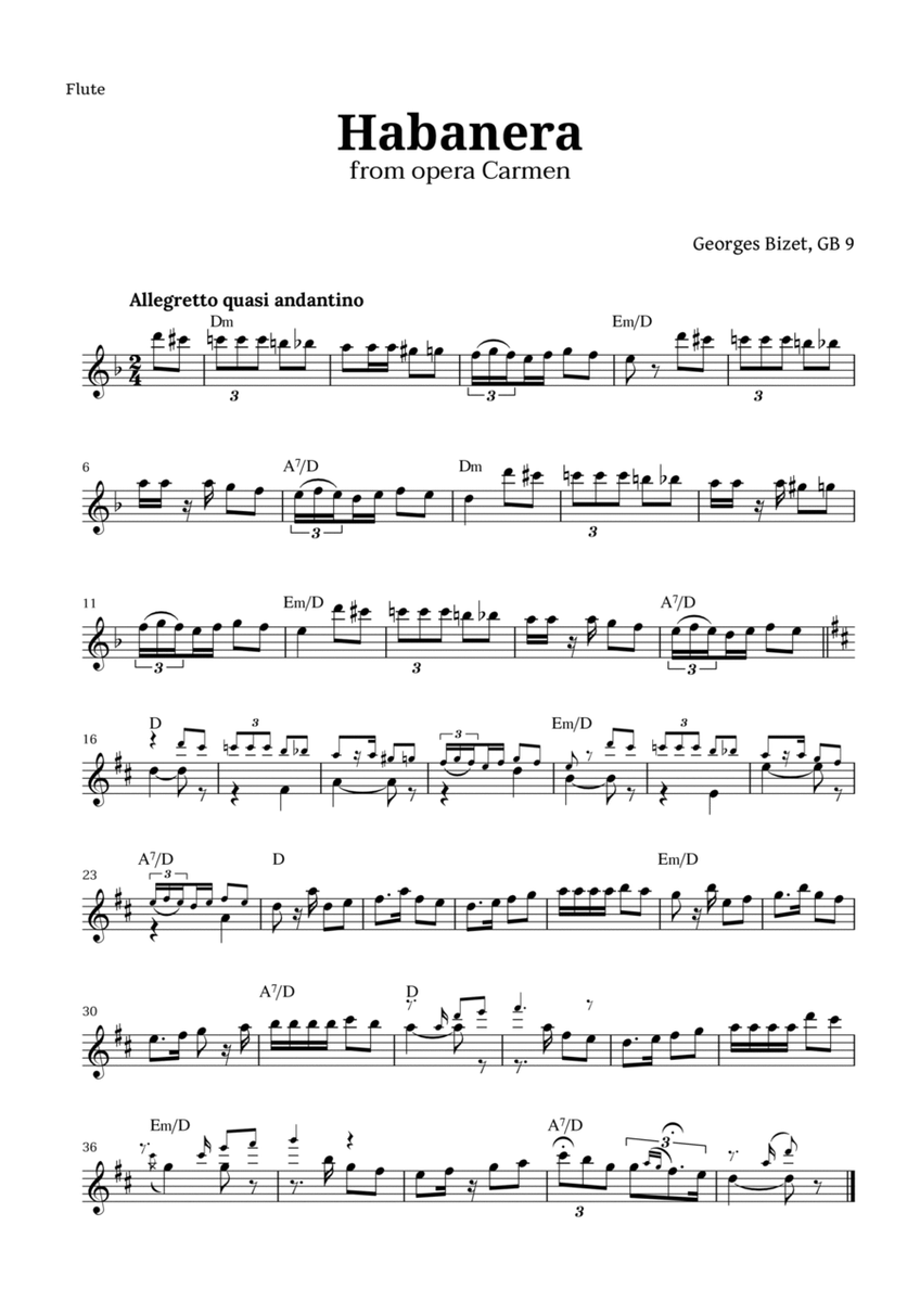 Habanera from Carmen by Bizet for Flute with Chords image number null