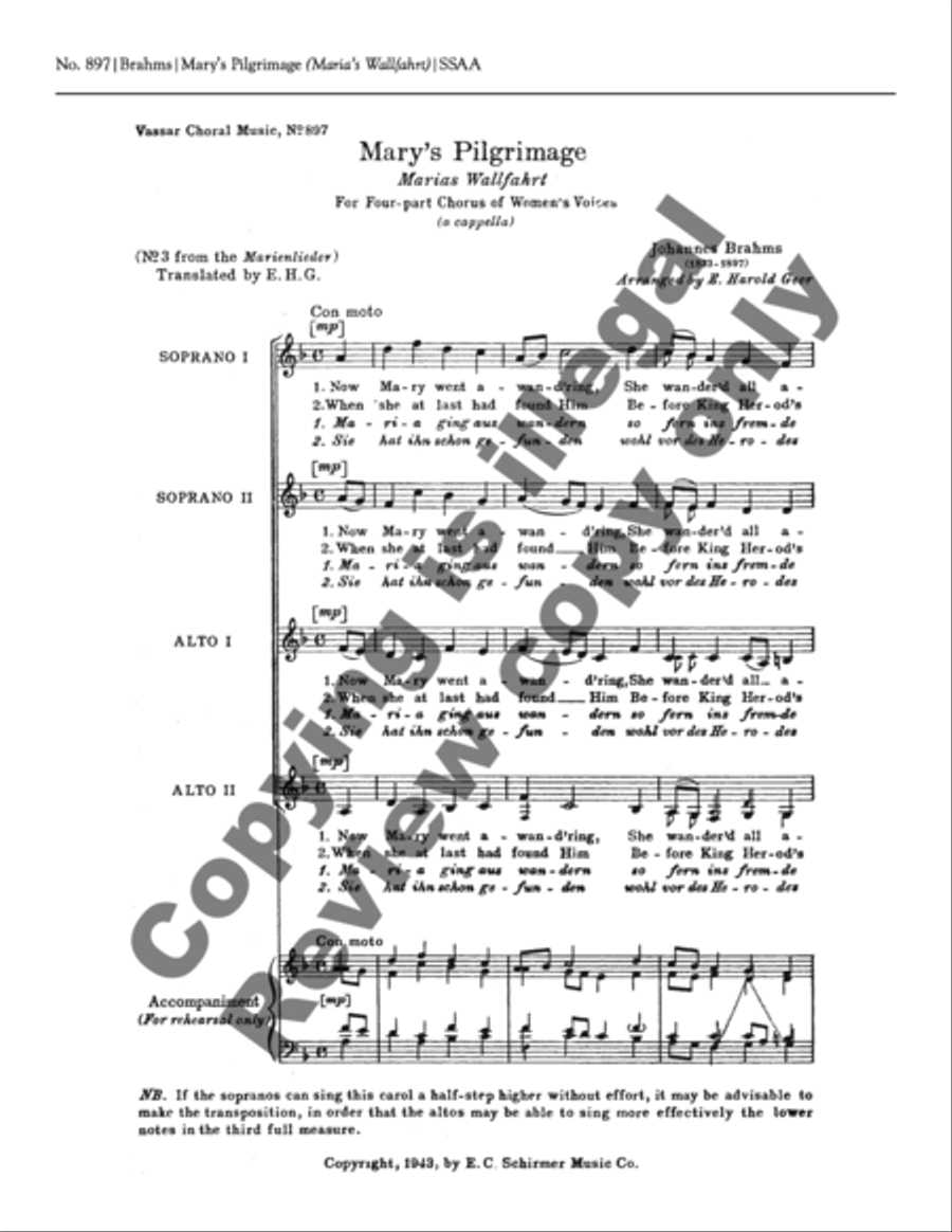 Marienlieder: 3. Mary's Pilgrimage (Marias Wallfahrt) SSAA scores gallery preview page 3