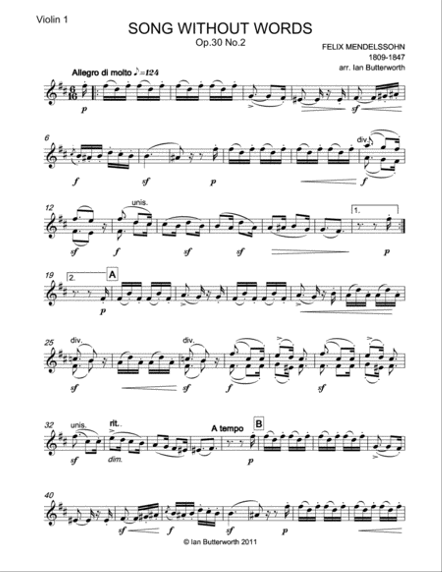 MENDELSSOHN Song without Words Op.30.No.2 for string orchestra String Orchestra scores gallery preview page 6