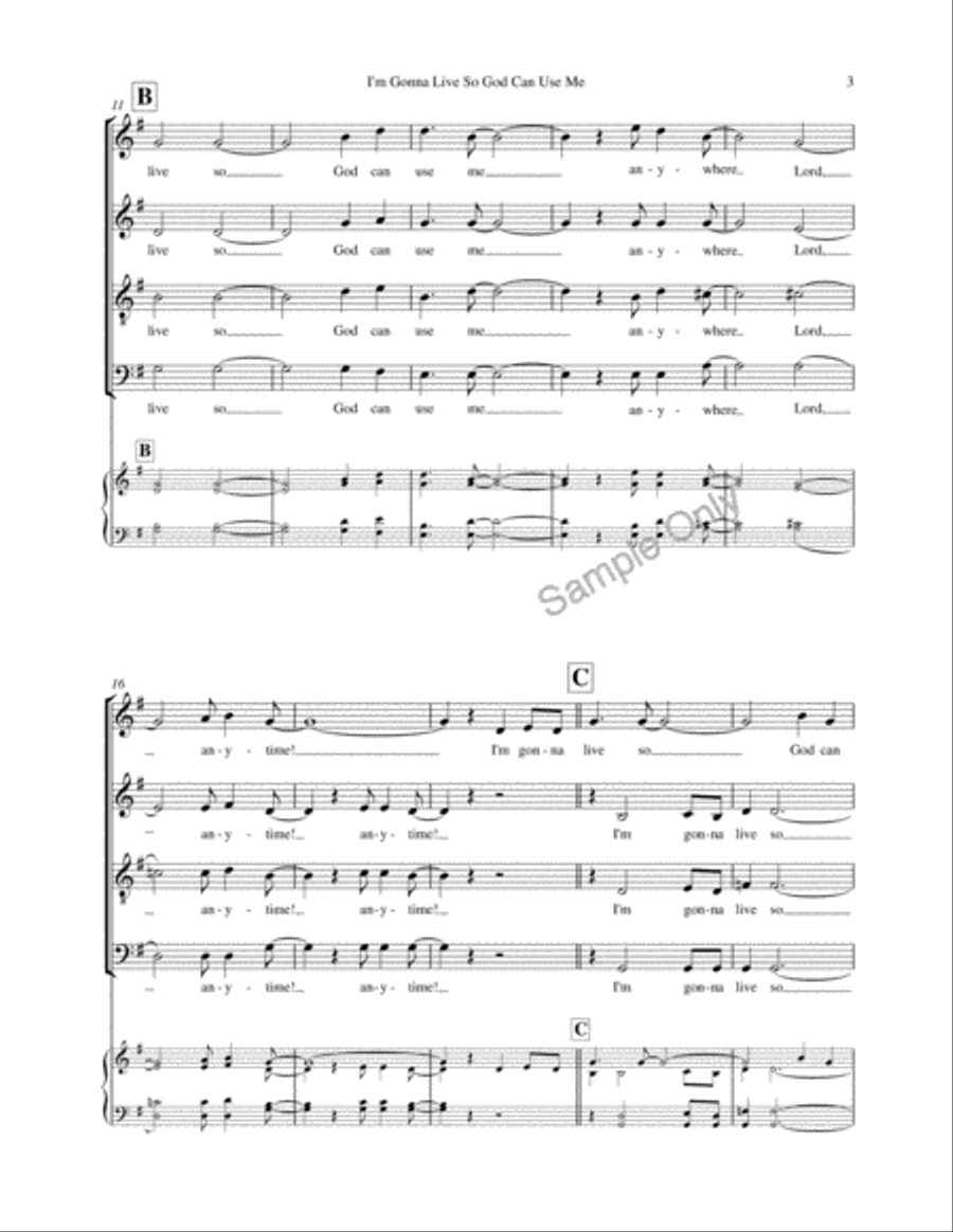 I'm Gonna Live So God Can Use Me 4-Part scores gallery preview page 3