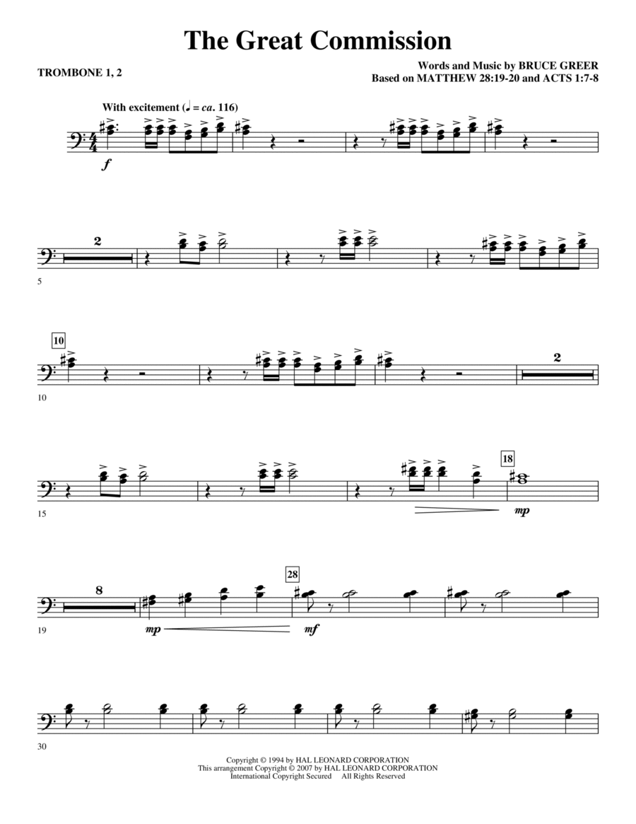 The Great Commission - Trombone 1 & 2 Choir scores gallery preview page 1