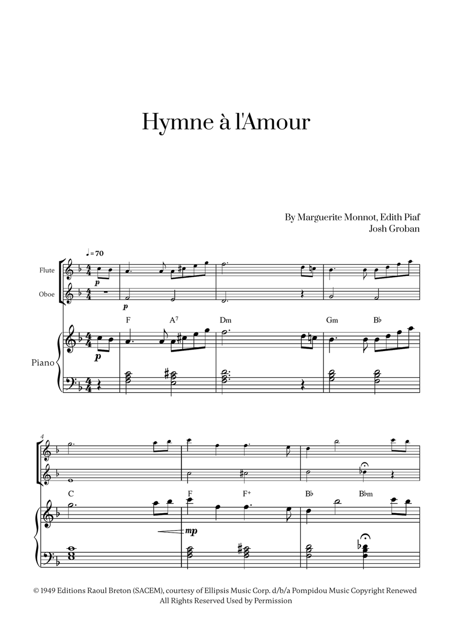Hymne A L'amour Woodwind Duet scores gallery preview page 1