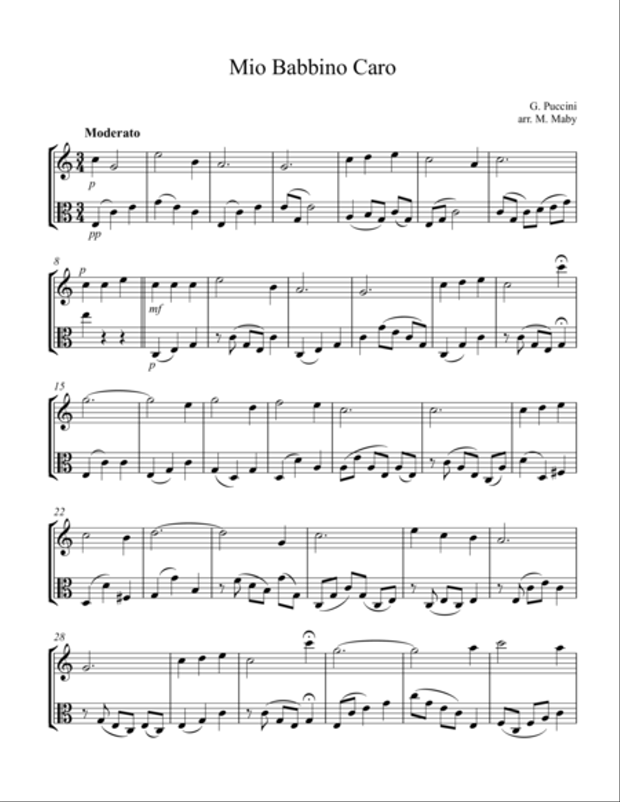 Mio Babbino Caro, violin & viola duet String Duet scores gallery preview page 1