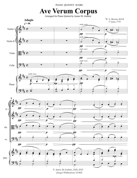 Mozart: Ave Verum Corpus for Piano Quintet image number null