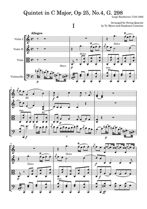 Book cover for String Quintet in C Major, Op. 25 No. 4 (G.298) - arranged for String Quartet