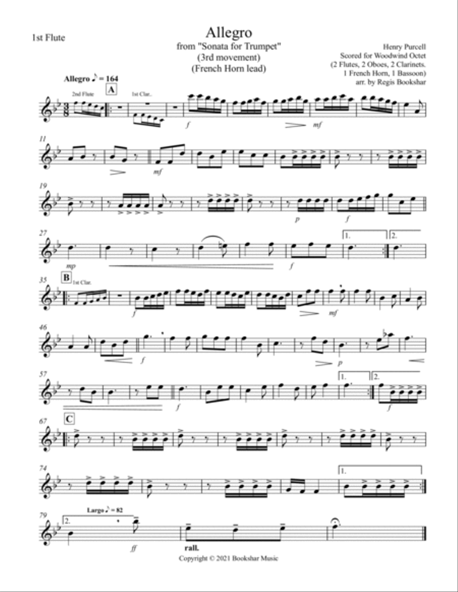 Allegro (from "Sonata for Trumpet") (Bb) (Woodwind Octet - 2 Flutes, 2 Oboes, 2 Clar, 1 Hrn, 1 Basso image number null