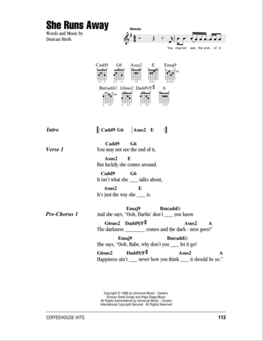 She Runs Away Acoustic Guitar scores gallery preview page 1