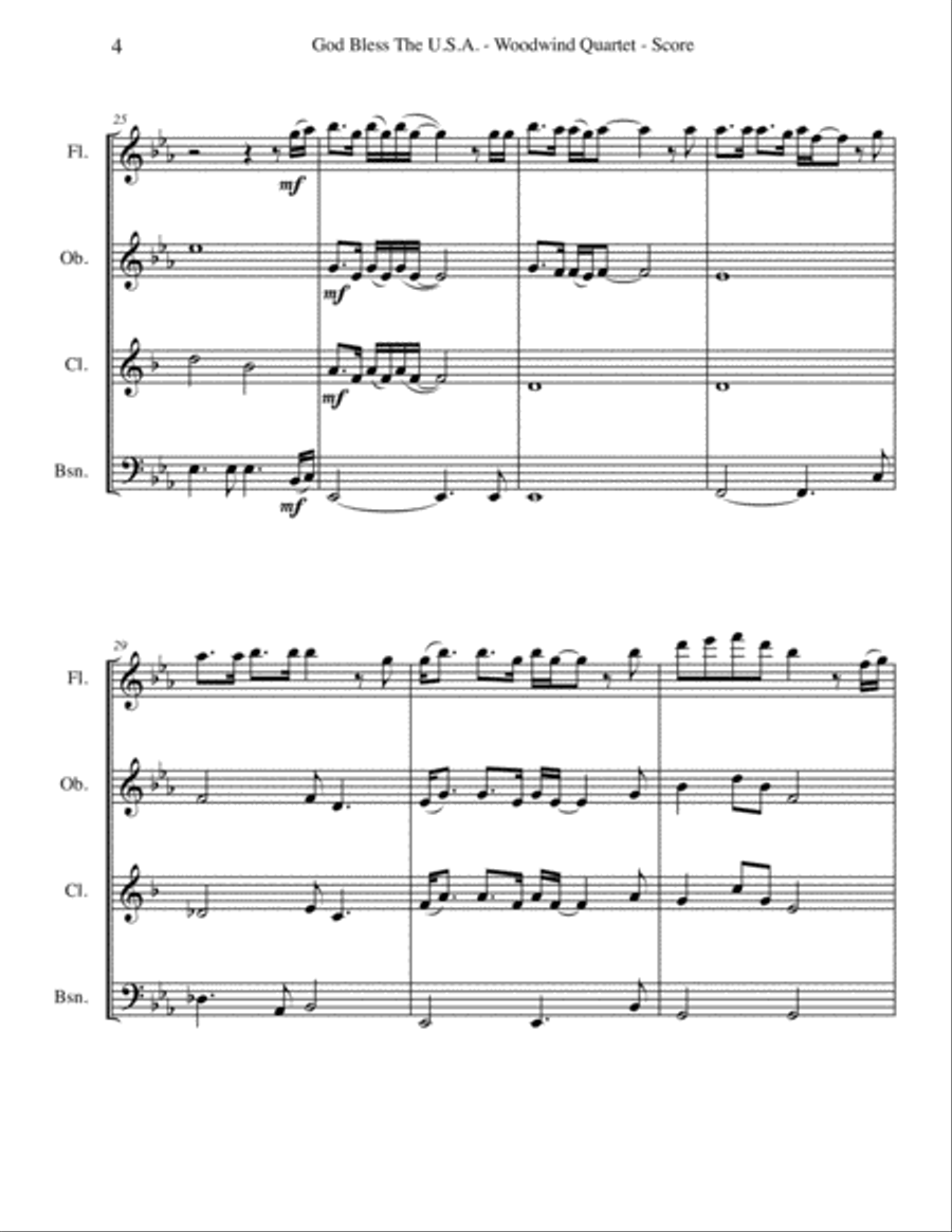 God Bless The U.S.A. Woodwind Quartet scores gallery preview page 4
