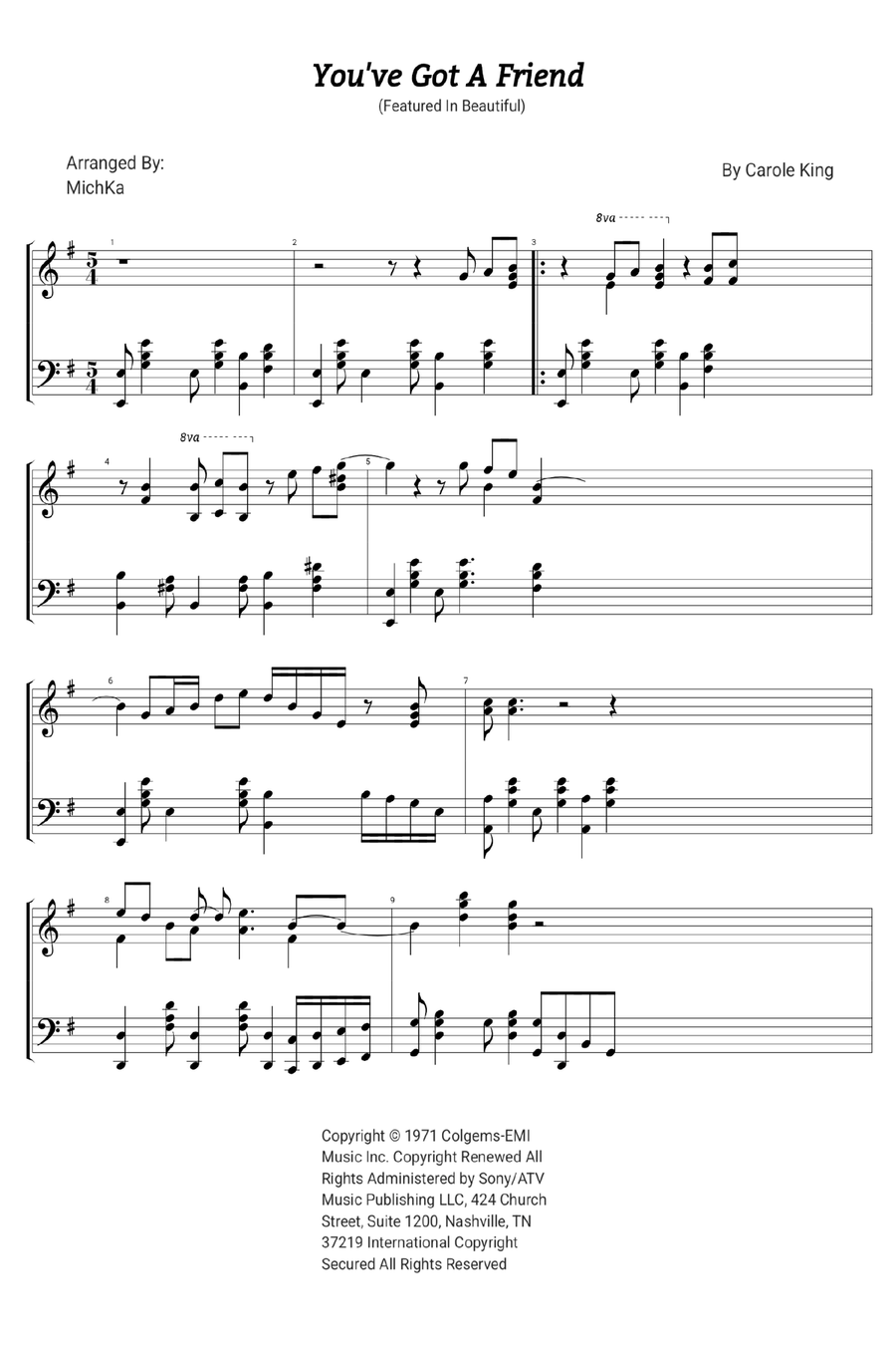 You've Got A Friend You've Got A Friend Piano Solo scores gallery preview page 1