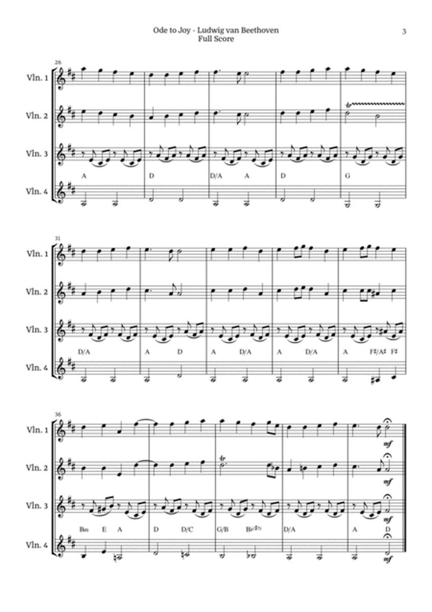 Ode to Joy for Violin Quartet by Beethoven Opus 125 image number null