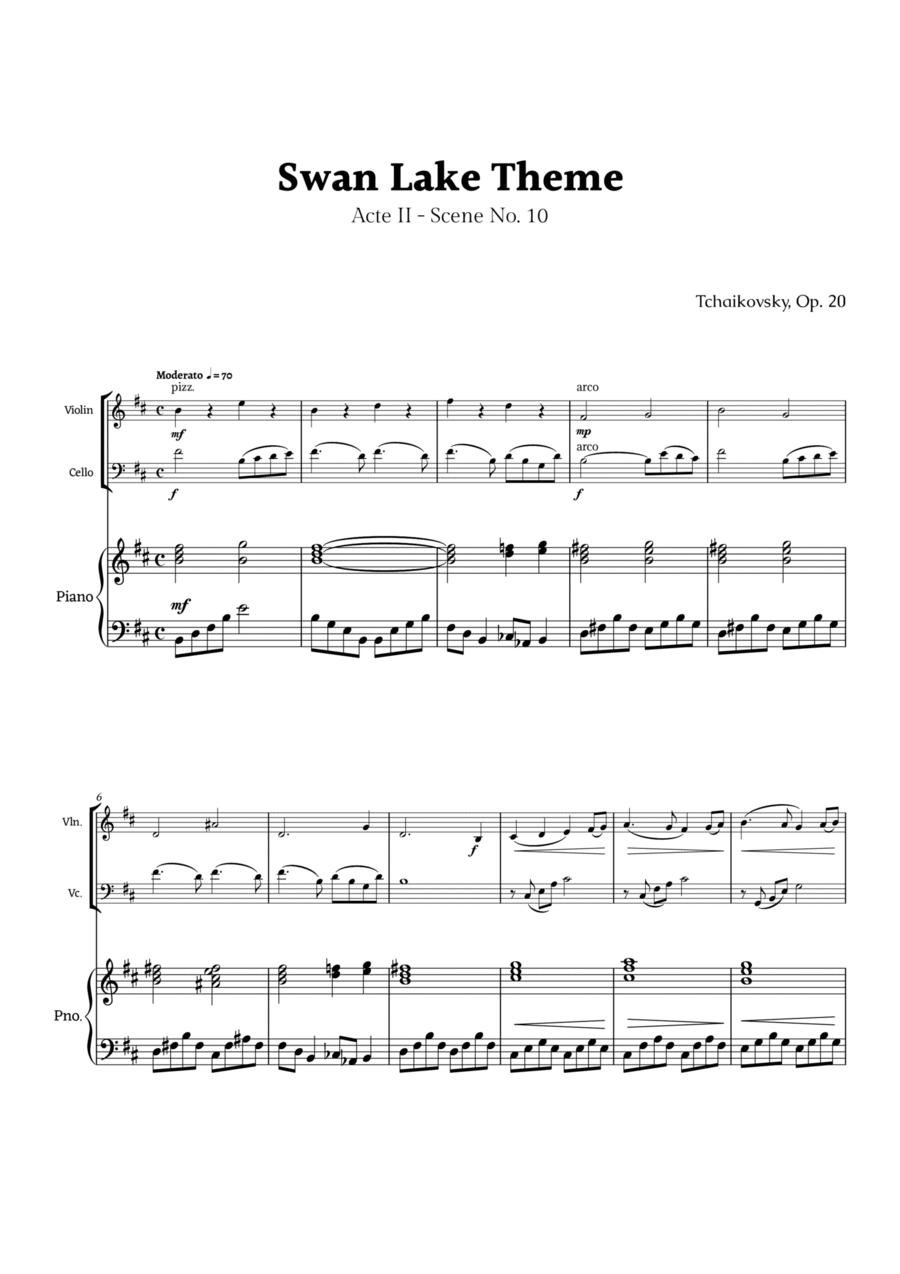 Swan Lake Theme by Tchaikovsky Piano Trio scores gallery preview page 1