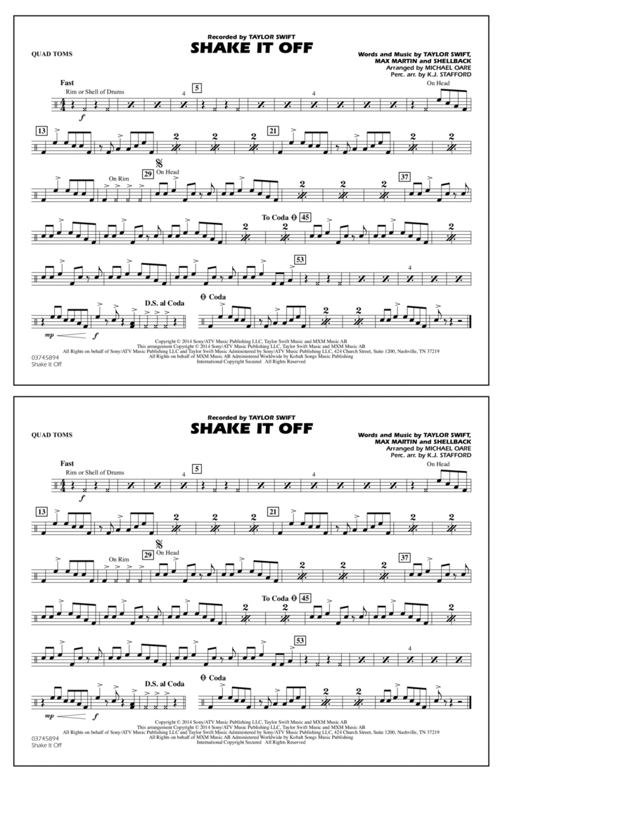 Shake It Off - Quad Toms Part scores gallery preview page 1