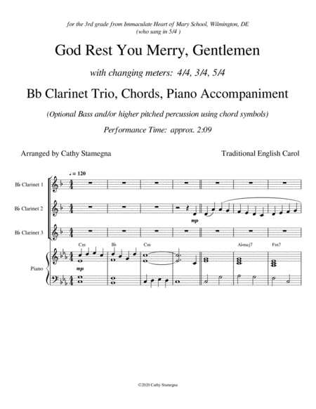 God Rest You Merry, Gentlemen (Bb Clarinet Trio, Chords, Piano Acc.) image number null