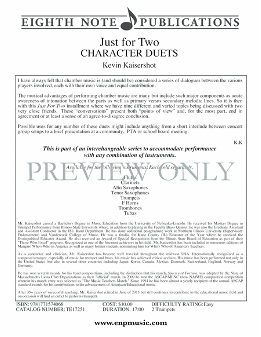 Just for Two -- Character Duets Trumpet Duet scores gallery preview page 2