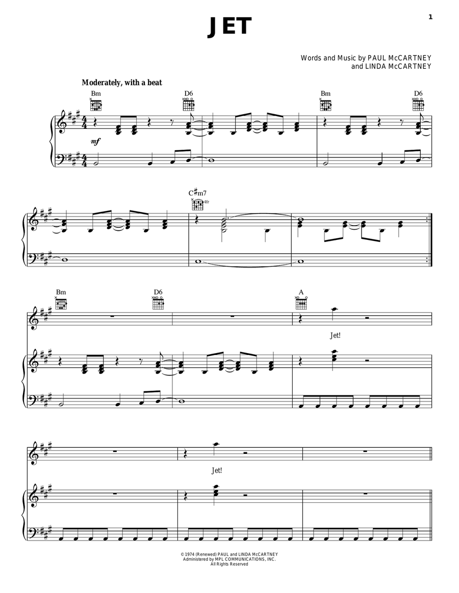 Jet Jet Piano, Vocal, Guitar scores gallery preview page 1