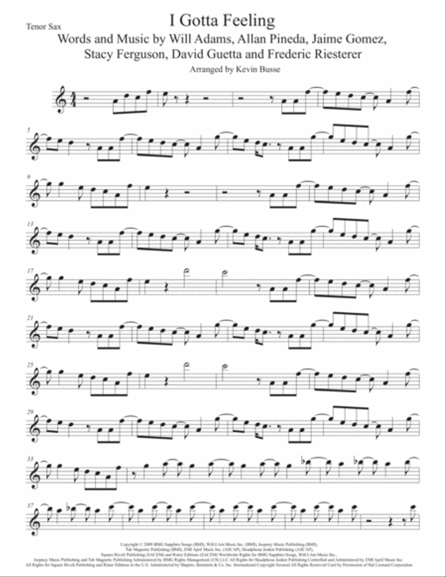 I Gotta Feeling Tenor Saxophone scores gallery preview page 1