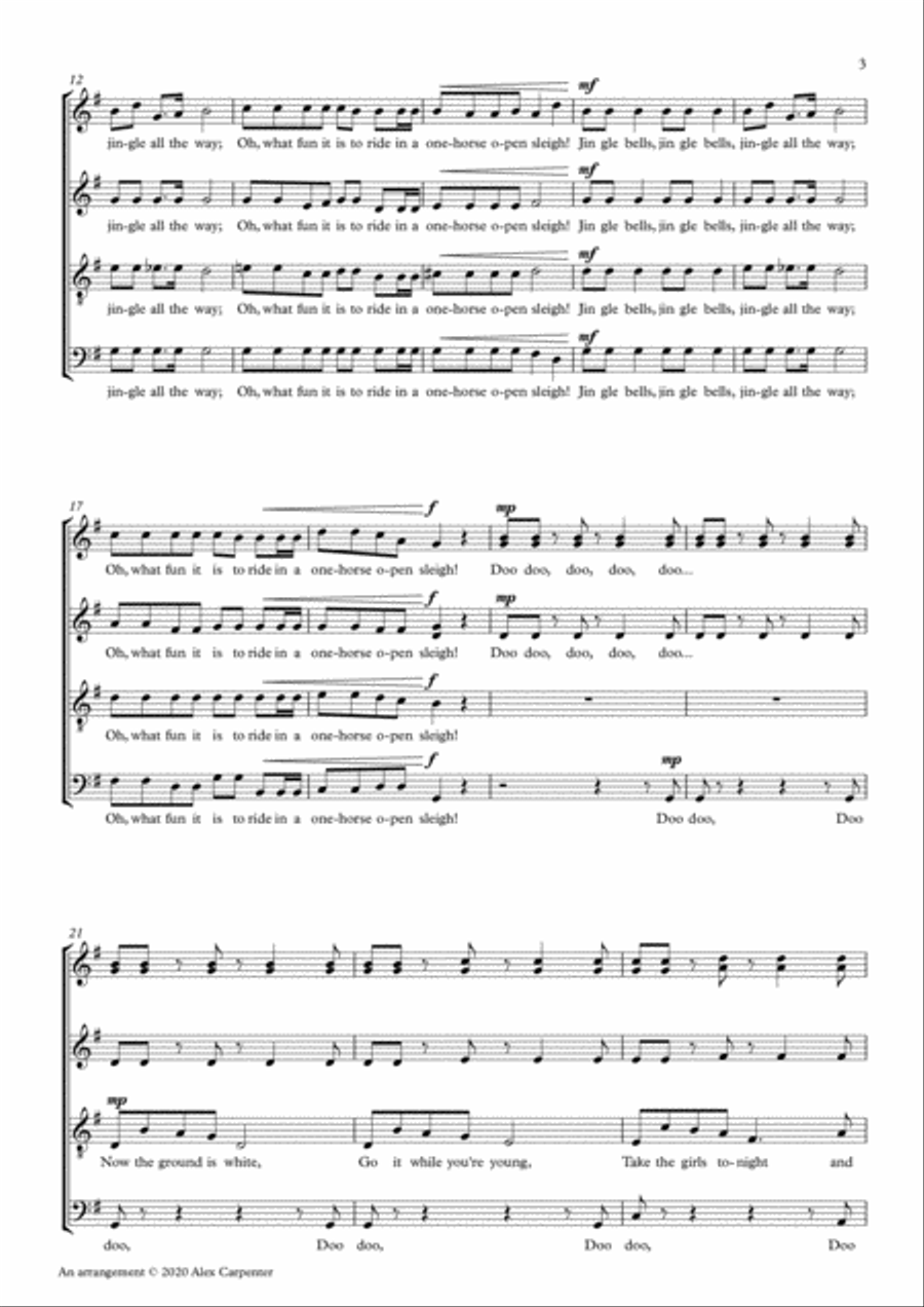 Jingle Bells 4-Part scores gallery preview page 3