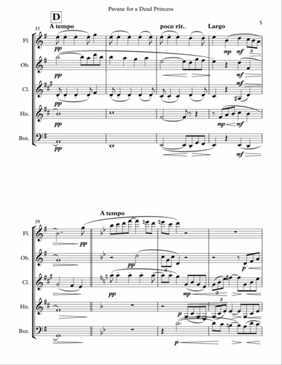 Pavane for a Dead Princess for Wind Quintet Woodwind Quintet scores gallery preview page 5