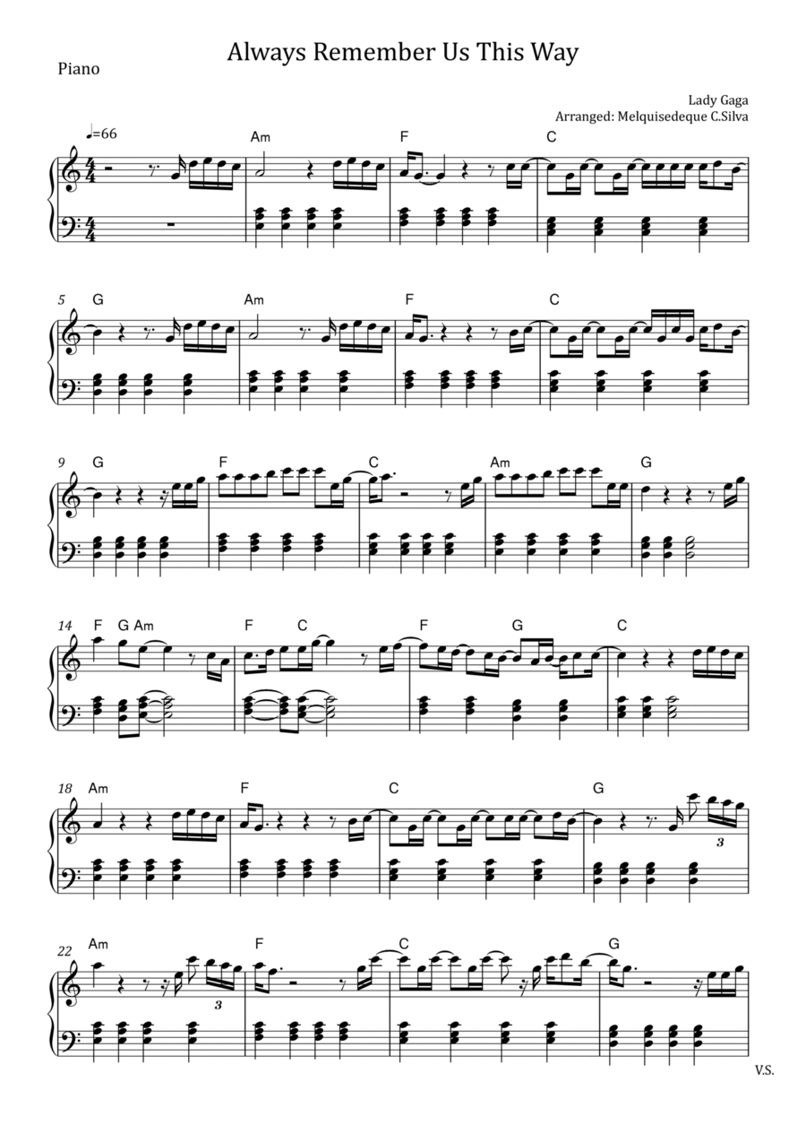 Always Remember Us This Way Piano Solo scores gallery preview page 1