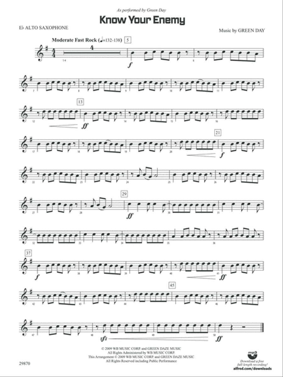 Know Your Enemy: E-flat Alto Saxophone Concert Band scores gallery preview page 1