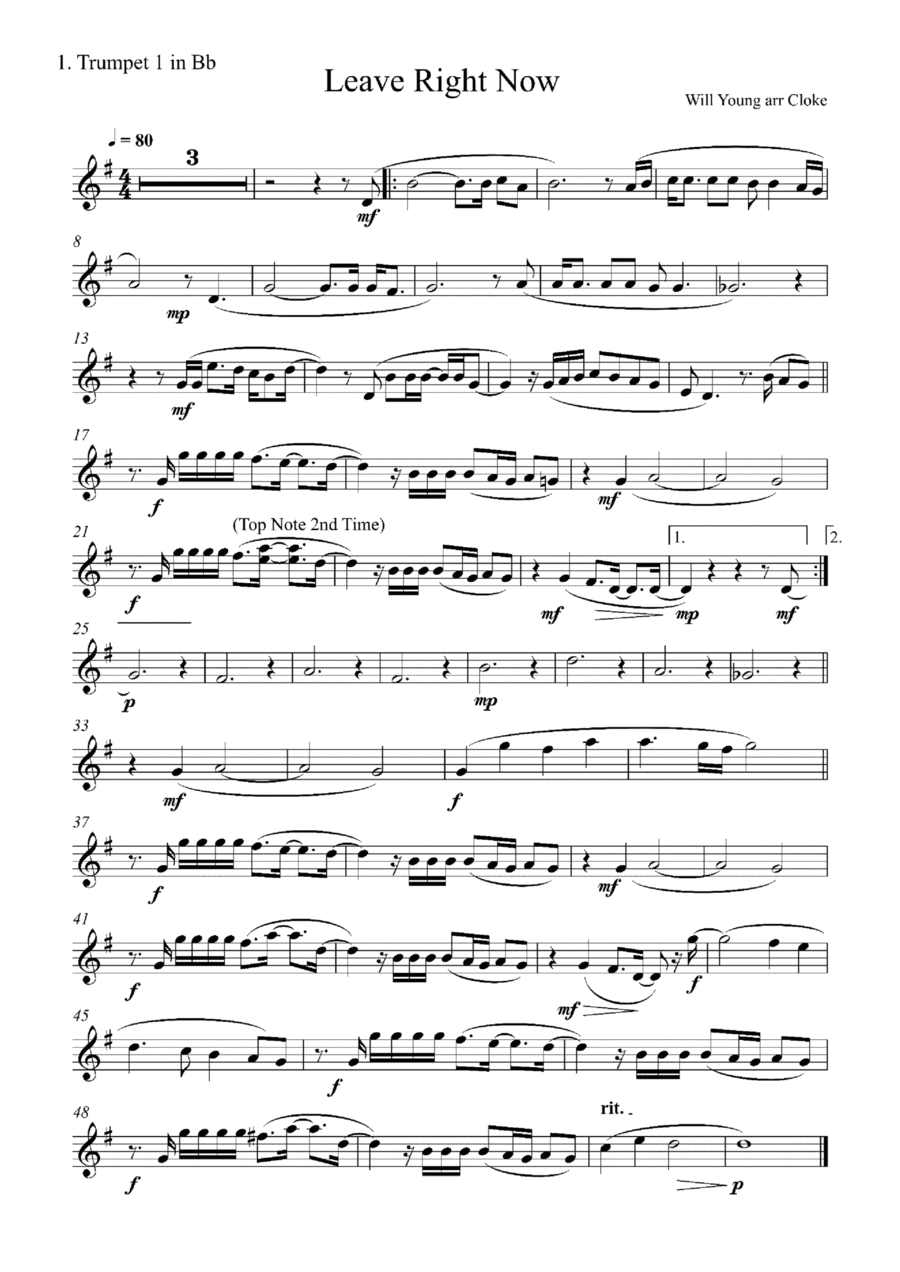 Leave Right Now Brass Ensemble scores gallery preview page 1