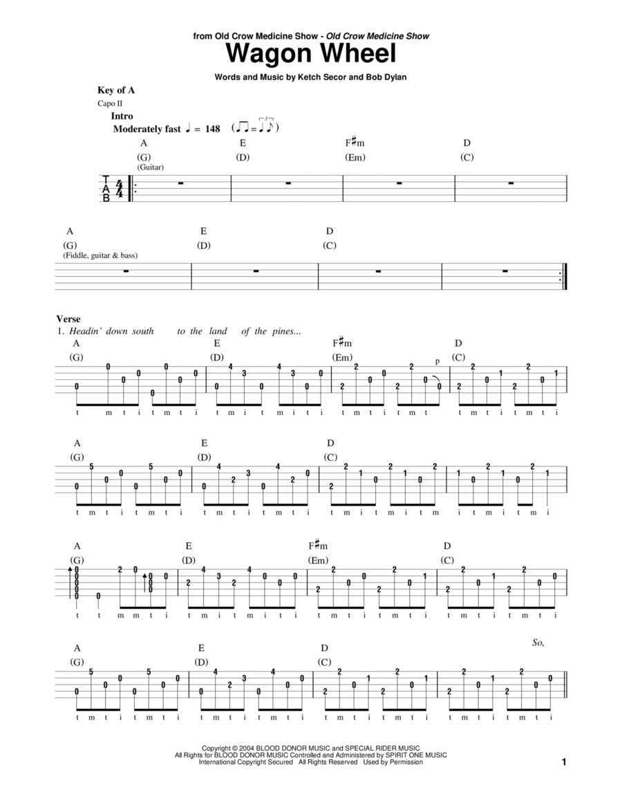 Wagon Wheel Banjo scores gallery preview page 1