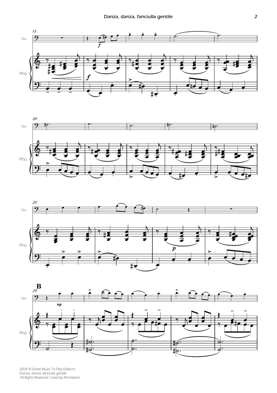 Danza, danza, fanciulla gentile - Trombone and Piano (Full Score and Parts) Piano scores gallery preview page 4