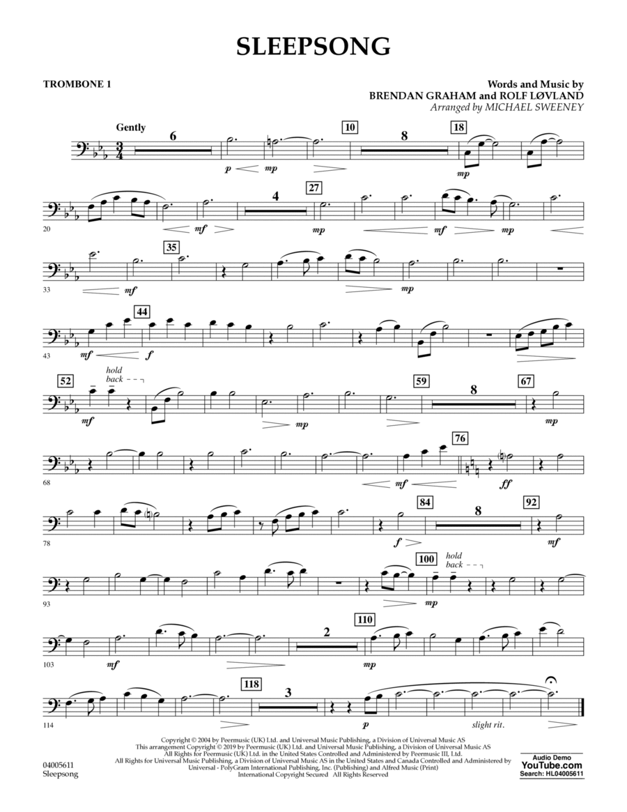 Sleepsong (arr. Michael Sweeney) - Trombone 1