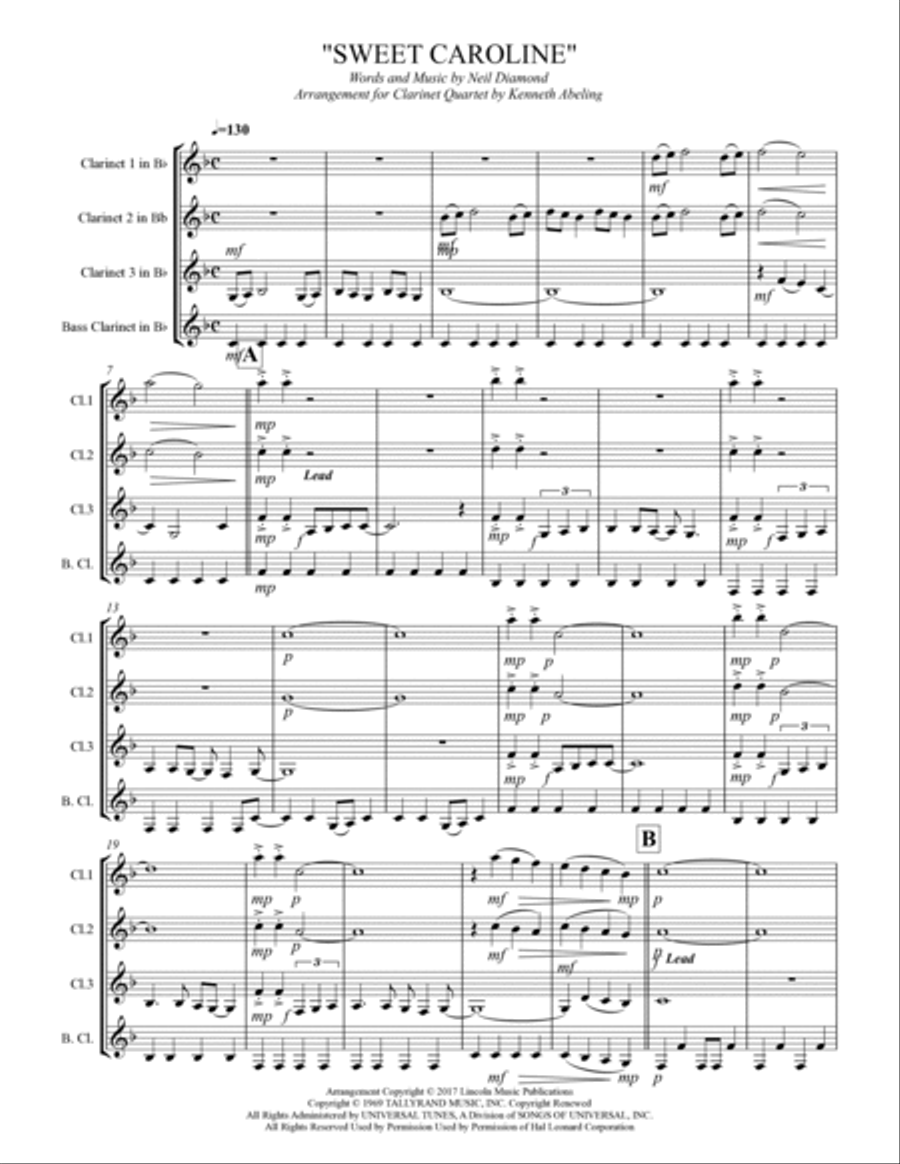 Sweet Caroline Woodwind Quartet scores gallery preview page 2