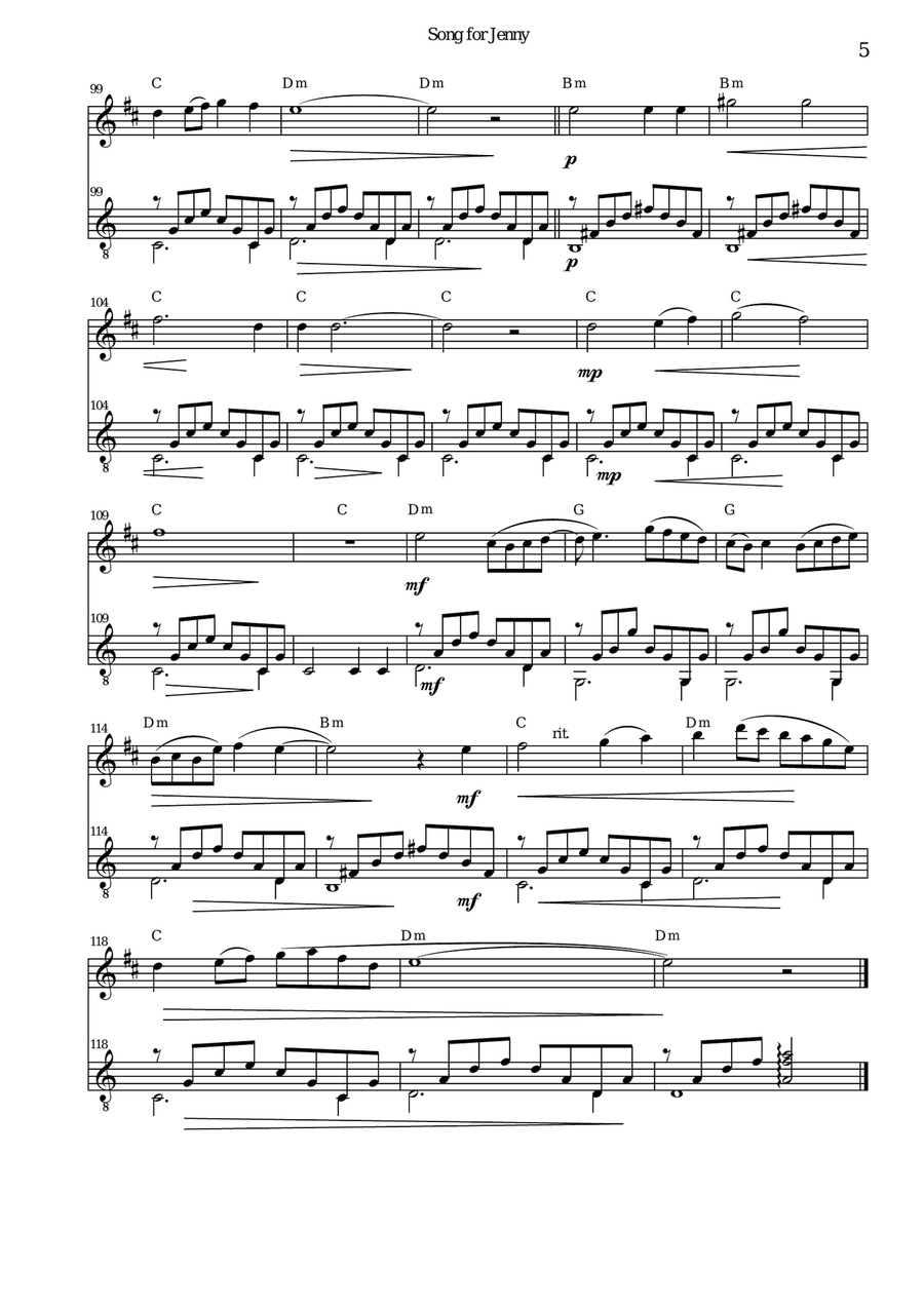 Song for Jenny for clarinet and guitar Clarinet scores gallery preview page 5